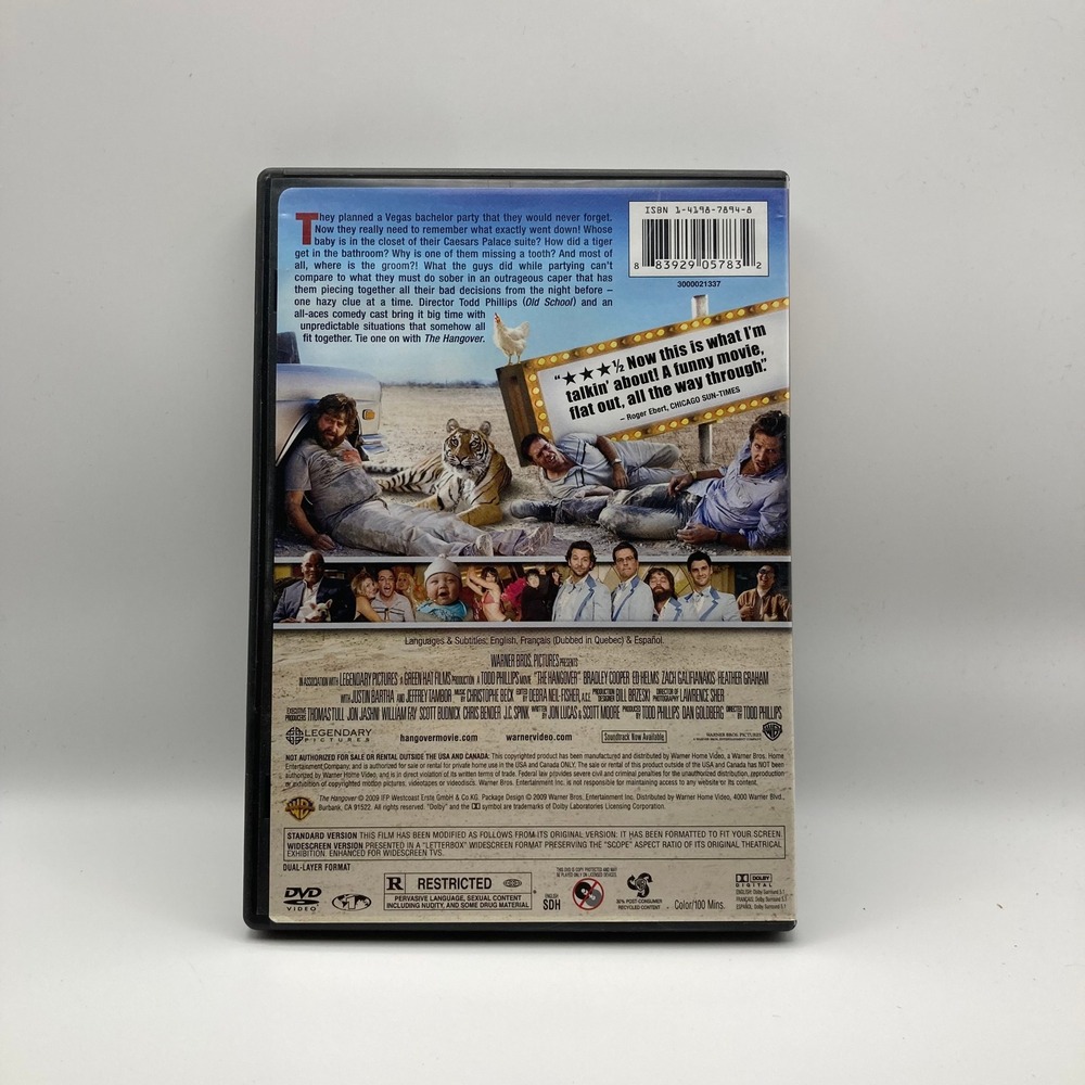 The Hangover (DVD, 2009) Zach Galifianakis, Bradley Cooper, Justin Bartha - Picture 2 of 2